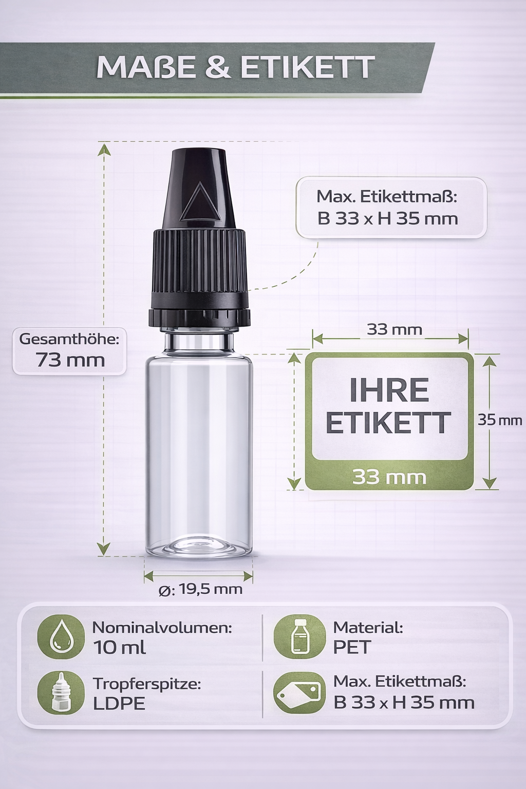 PET E-Liquid Flasche 10 ml Schwarz transparent mit Tropfverschluss CRC 14 mm