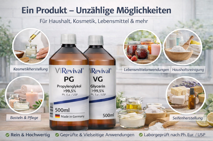 ViRevival Propylenglykol & Glycerin Set – PG VG Bundle 2x 500ml – >99,5% Ph. Eur. / USP