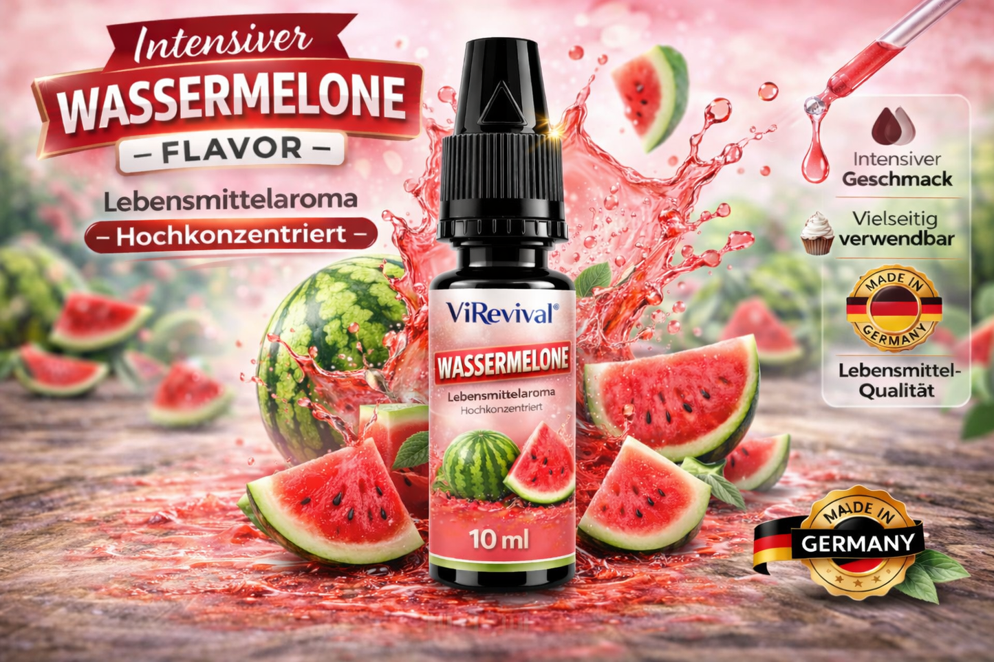 ViRevival Wassermelone Aroma – Hochkonzentriertes Lebensmittelaroma zum Backen, Desserts & Getränke – 10ml