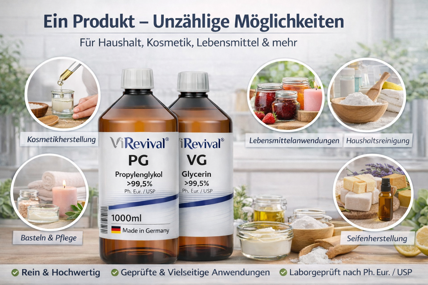 ViRevival Propylenglykol & Glycerin Set – PG VG Bundle 2x 1000ml – >99,5% Ph. Eur. / USP