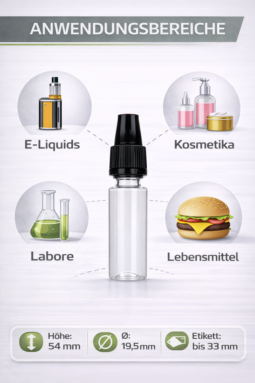 PET E-Liquid Flasche 10 ml Schwarz transparent mit Tropfverschluss CRC 14 mm