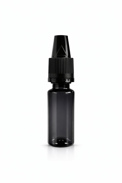 PET E-Liquid Flasche 10 ml Schwarz transparent mit Tropfverschluss CRC 14 mm