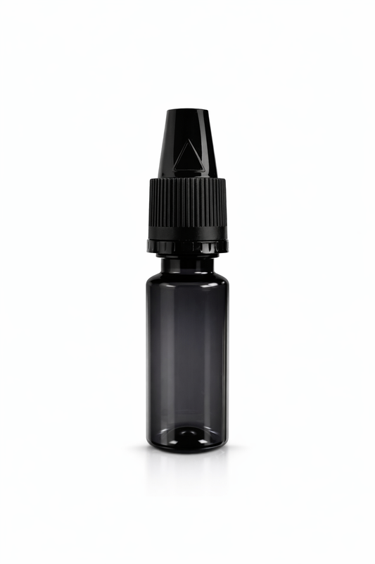 PET E-Liquid Flasche 10 ml Schwarz transparent mit Tropfverschluss CRC 14 mm
