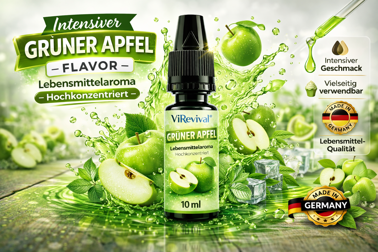 ViRevival Grüner Apfel Aroma – Hochkonzentriertes Lebensmittelaroma zum Backen, Desserts & Getränke – 10ml