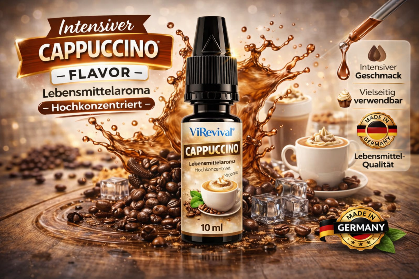 ViRevival Cappuccino Aroma – Hochkonzentriertes Lebensmittelaroma zum Backen, Desserts & Getränke – 10ml