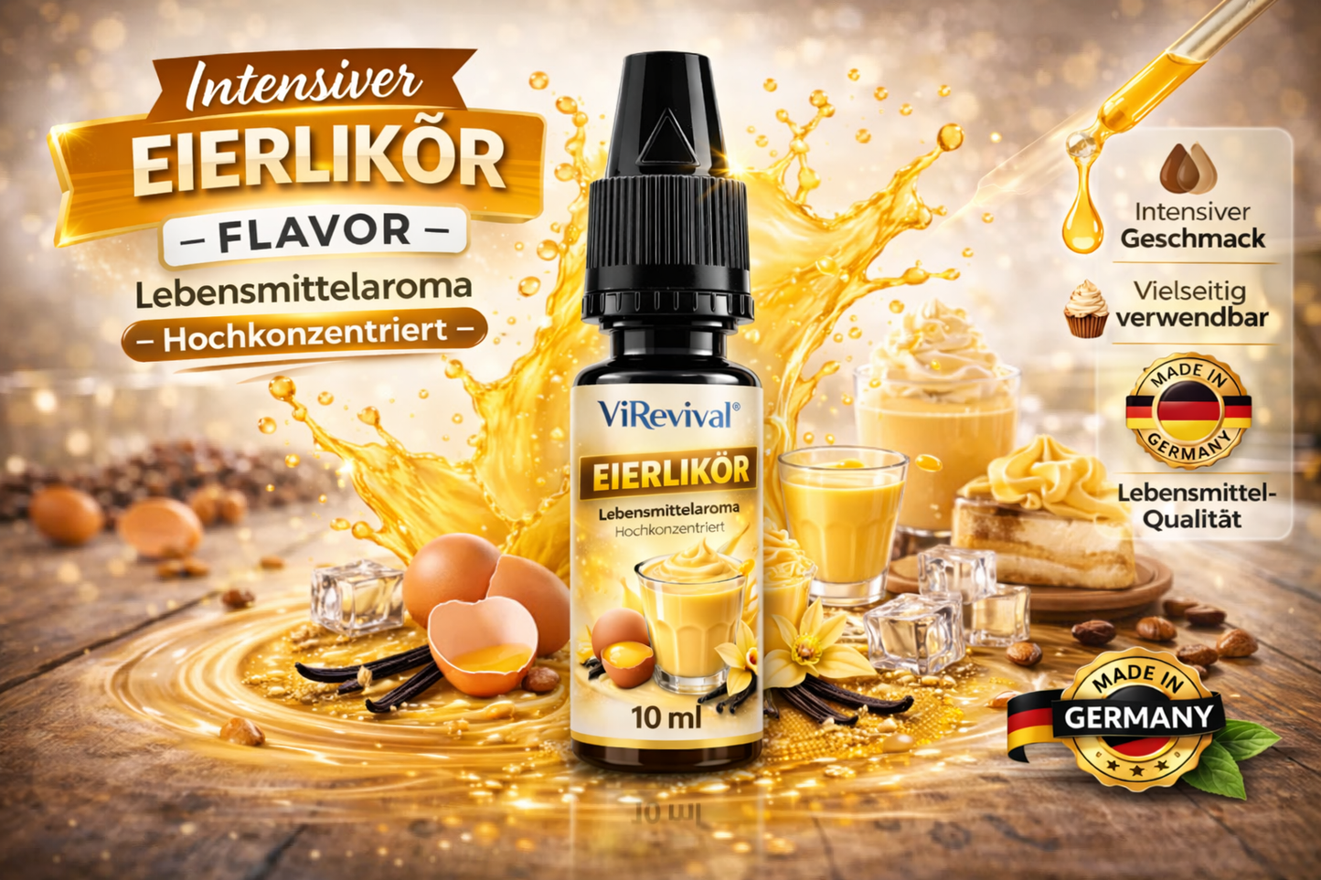 ViRevival Eierlikör Aroma – Hochkonzentriertes Lebensmittelaroma zum Backen, Desserts & Getränke – 10ml