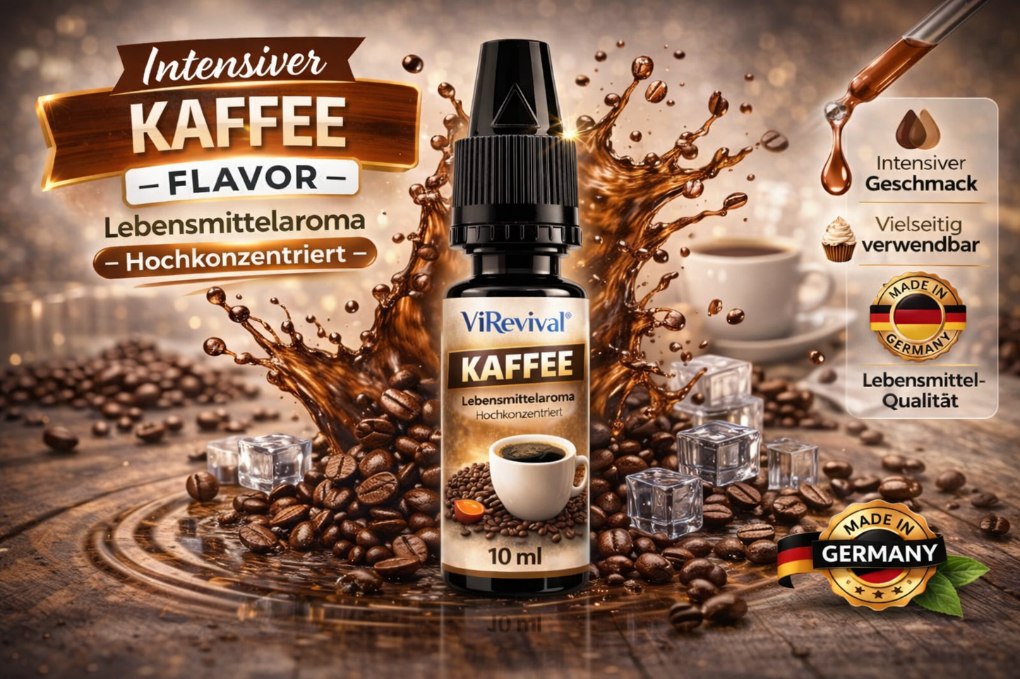 ViRevival Kaffee Aroma – Hochkonzentriertes Lebensmittelaroma zum Backen, Desserts & Getränke – 10ml