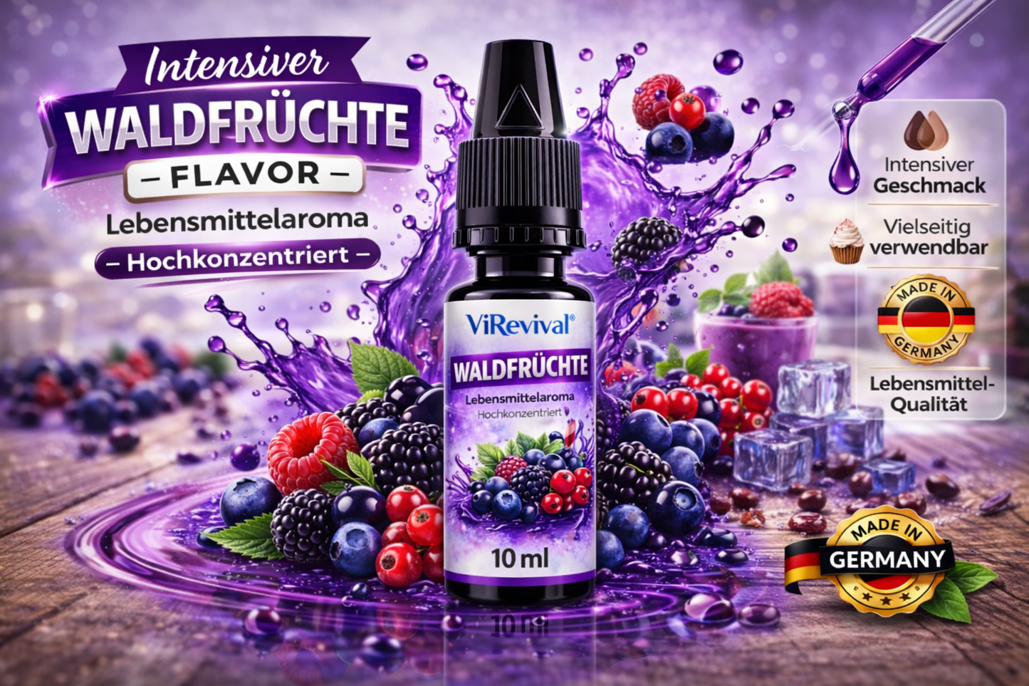 ViRevival Waldfrüchte Aroma – Hochkonzentriertes Lebensmittelaroma zum Backen, Desserts & Getränke – 10ml