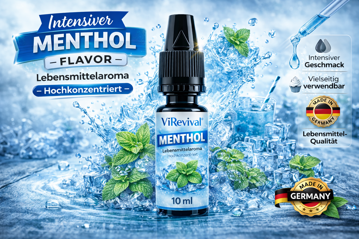 ViRevival Menthol Aroma – Hochkonzentriertes Lebensmittelaroma zum Backen, Desserts & Getränke – 10ml