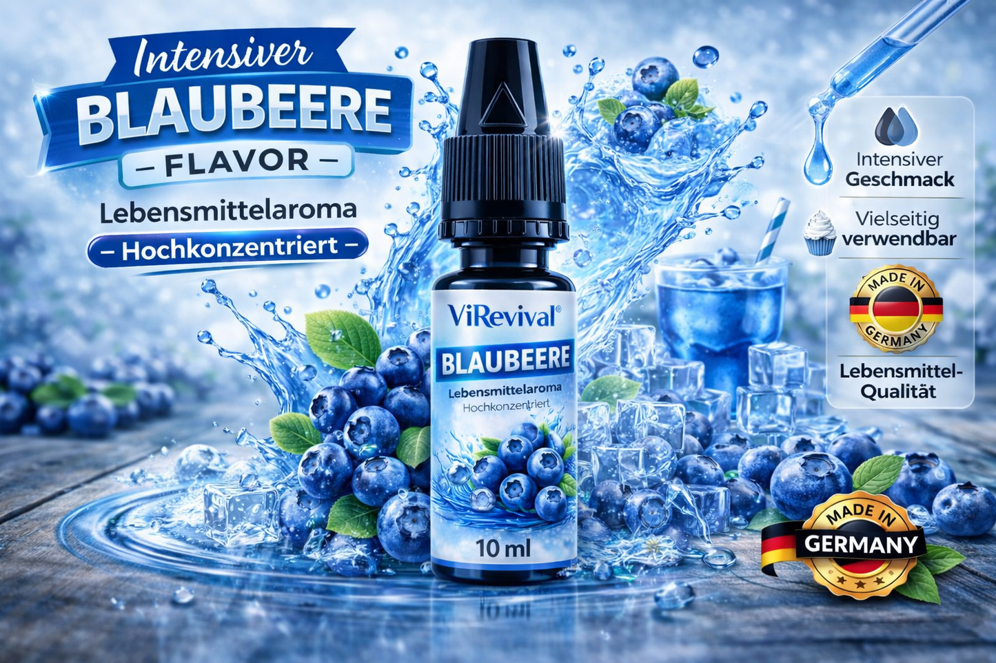 ViRevival Blaubeere Aroma – Hochkonzentriertes Lebensmittelaroma zum Backen, Desserts & Getränke – 10ml