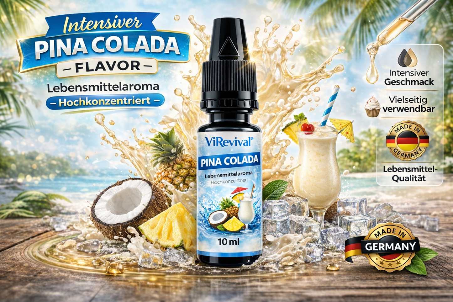 ViRevival  Piña Colada Aroma – Hochkonzentriertes Lebensmittelaroma zum Backen, Desserts & Getränke – 10ml