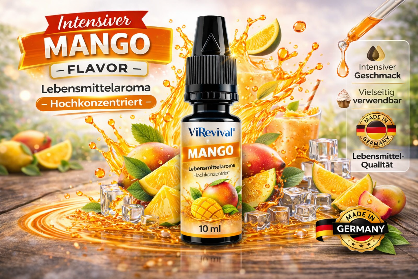 ViRevival Mango Aroma – Hochkonzentriertes Lebensmittelaroma zum Backen, Desserts & Getränke – 10ml