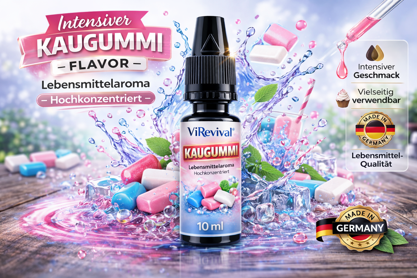 ViRevival Kaugummi Aroma – Hochkonzentriertes Lebensmittelaroma zum Backen, Desserts & Getränke – 10ml