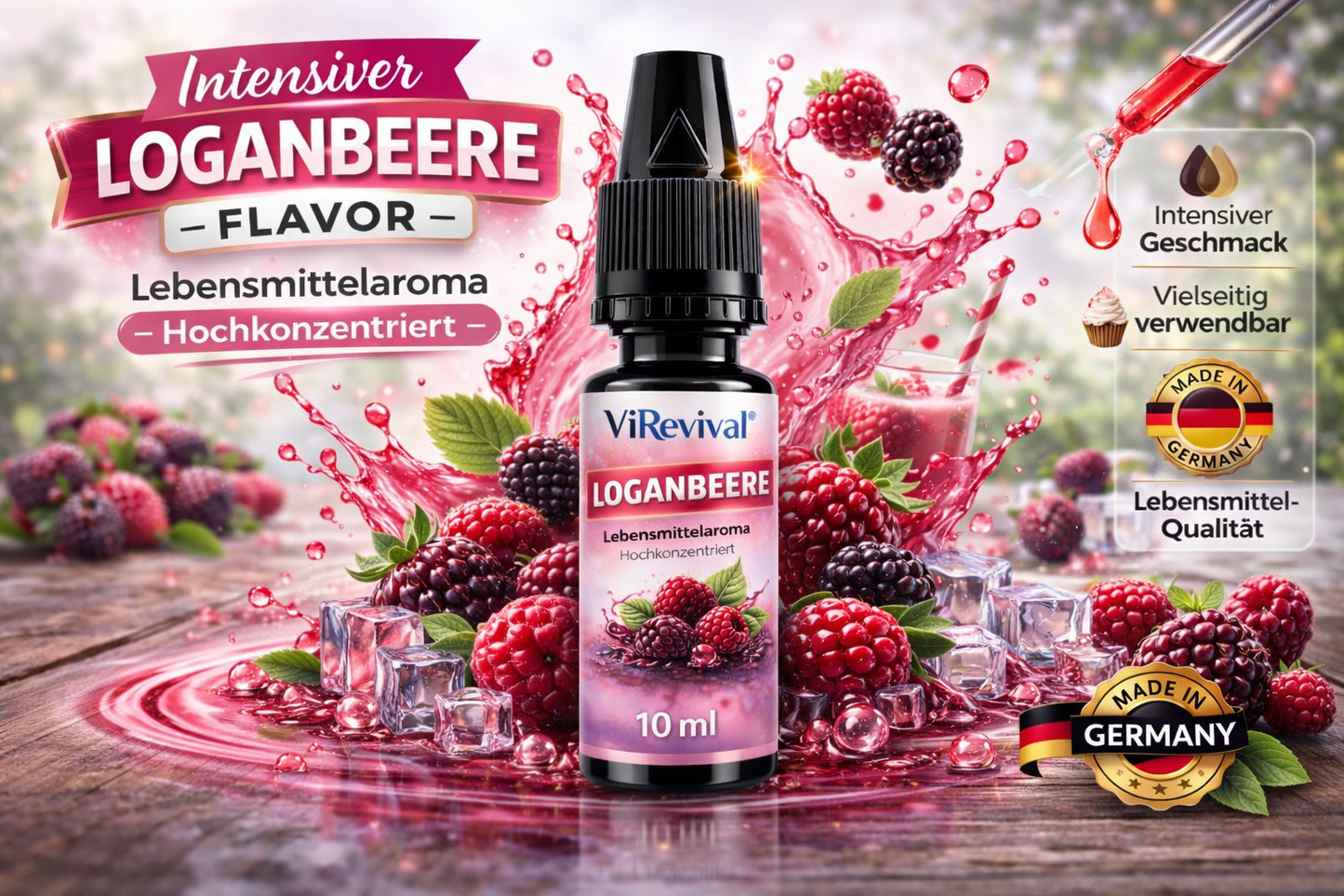 ViRevival Loganbeere Aroma – Hochkonzentriertes Lebensmittelaroma zum Backen, Desserts & Getränke – 10ml