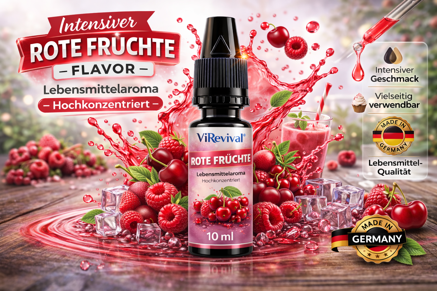 ViRevival Rote Früchte  Aroma – Hochkonzentriertes Lebensmittelaroma zum Backen, Desserts & Getränke – 10ml