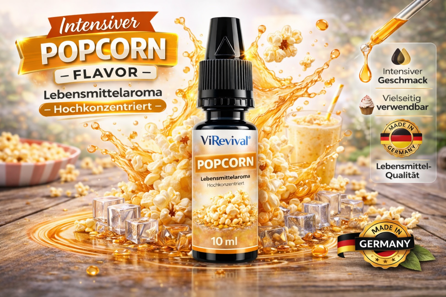 ViRevival Popcorn Aroma – Hochkonzentriertes Lebensmittelaroma zum Backen, Desserts & Getränke – 10ml