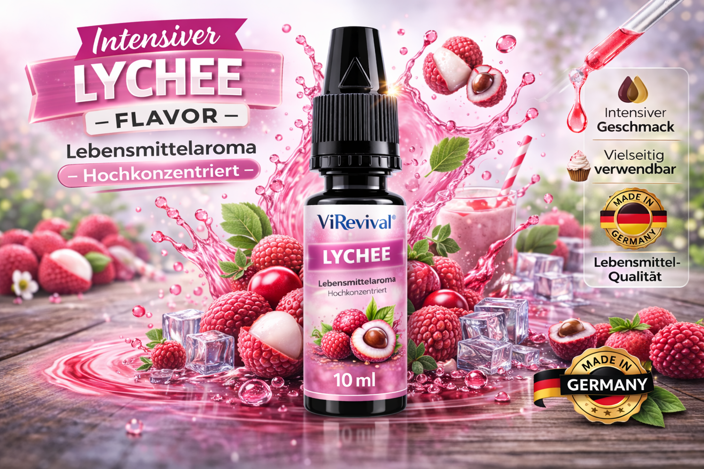 ViRevival Lychee Aroma – Hochkonzentriertes Lebensmittelaroma zum Backen, Desserts & Getränke – 10ml